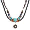 Estilo Retrô Europeu e Americano Multi-Camada Turquesa frisado Colar de Couro Personalizado Liga Bronze Pingente Pingente Colar Masculino