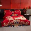 Juego de Cuatro Piezas de Algodón de Fibra Larga de Gama Alta para Boda Juego de Boda Chino Bordado Rojo Ropa de Cama de Boda de Algodón Puro