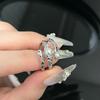 Anillo abierto con borlas y cadena cruzada francesa plisada irregular de estilo frío con diseño de nicho para mujer con circonita