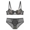 Conjunto de sujetador sexy de encaje fino estilo francés con bordado de orejas de conejo, sujetador de verano para busto grande adelgazante anti-flacidez