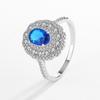 2024 Novo S925 Prata Esterlina Completo Diamante Oval Azul Zircão Anel Alta Moda Requintada Cor Tesouro Anel