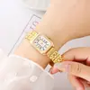 Reloj Femenino Transfronterizo Elegante Moda Estilo Universitario Esfera con Números Romanos Rectangular Nicho Correa de Acero Reloj de Cuarzo