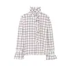 Camisa Casual de Manga Larga con Volantes y Cuadros Brillantes para Mujer, Nueva Primavera 2025, Transfronteriza Europea y Americana, Venta al por Mayor