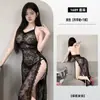 Rojo Seductor Estilo Maduro Cuello Halter Fina Encaje Transparente Lencería de Cuello Halter Cadena Sexy Abertura Alta 1689