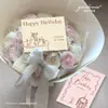 Tarjeta de Cumpleaños Francesa Retro Ramo Pastel Caja de Regalo Decoración Tarjeta Tarjeta de Mensaje de Bendición Floristería Materiales Florales