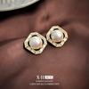 Agulha de prata francês retro quadrado brincos de pérola personalidade design sentido nicho elegante orelha stud alto sentido moda brincos