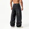 Jeans de pierna ancha patchwork lavados y desgastados estilo americano transfronterizos para hombre, con teñido degradado, corte holgado y un diseño fluido y tridimensional