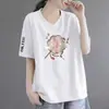 Artículos de superávit de comercio exterior transfronterizo, artículos de marca con etiquetas retiradas, camisetas de manga corta con cuello en V de boutique para comercio exterior, tops casuales versátiles nuevos de estilo chino para mujer