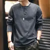 Camiseta de manga larga de alta gama para hombre, sudadera de marca de moda otoño 2026, camisa base casual con cuello henley, al por mayor