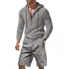 Traje Henry con Capucha de Lino Holgado Casual de Verano para Hombre, Transfronterizo Europeo y Americano, con Pantalones Cortos de Manga Larga, Tendencia de Playa