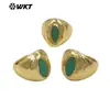 Wt-R575 Anel Ajustável Exquisito Vintage de Pedra de Jade Verde & Latão Banhado a Ouro 18K Joia Clássica Neutra