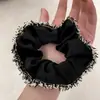Elástico de Cabelo de Cetim com Acabamento Dourado, Scrunchie de Cetim Preto, Estilo Francês, Prendedor de Rabo de Cavalo Versátil, Acessório de Cabelo de Tecido