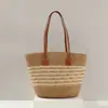 Bolsa de Palha Tote para Mulheres, Versátil para Primavera e Verão, Bolsa Diária de Praia, Bolsa de Ombro Fashion Listrada Estilo Retro Francês