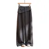 Pantalones de pierna ancha de imitación de dos piezas para mujer, adelgazantes, con dobladillo de volantes, estilo otoño, elegantes, de cintura alta, casual, corte curvo, pantalones de traje tipo globo