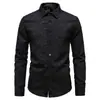 Camisa de Jacquard con Mariposas 3D para Hombre, Otoño/Invierno Nuevo Europeo y Americano, Manga Larga Multicolor Ajustada con Cuello, Top Casual de Negocios