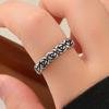 Anillo abierto de nicho de venta caliente transfronterizo de dragón y cruz, plata tailandesa retro con flor, personalidad europea y americana, hip hop, anillo de cola de rosa