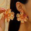 Pendientes de Flor Grande de Aleación Tridimensional Retro Estilo Lujo Ligero Europeo y Americano Pendientes de Botón Florales Dorados Pendientes Exagerados Transfronterizos Venta al por Mayor