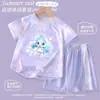 Conjunto Esportivo Feminino Princesa Aurora Fofo e Elegante Verão Secagem Rápida Seda de Gelo Camiseta de Manga Curta Shorts Infantis Tendência 7