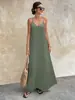 2026 Vestido Cruzado Europeo y Americano Amazon Moda Casual Color Sólido Cuello en V Espalda Descubierta Sexy Sin Mangas de Tirantes