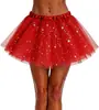 Saia Tutu Adulto em Estoque com 4 Camadas de Tule, Inclui Forro, Lantejoulas de Estrela, Saia de Tule de Comprimento Médio, Saia Bufante, Saia de Performance de Palco