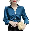 Camisa de manga larga con cuello polo estilo coreano, nueva para Primavera y Otoño 2024, diseño para mujer, nicho, retro, estilo occidental, camisa versátil, moda