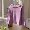 Camiseta Manga Longa Nova Estilo Outono e Inverno para Meninas, Fofa Camiseta de Base Manga Longa com Gola Média de Coelho, Top Versátil para Crianças Pequenas e Médias