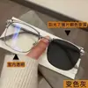 Novos Óculos Myopia com Lentes que Mudam de Cor e Filtro de Luz Azul para Homens e Mulheres, Ultra-Leves, Armação Quadrada Fashion com Grau, Óculos Lisos Meia-Armação Cinza Gelo