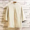 Estilo Chino Verano Nueva Llegada Camisa Cárdigan Hanfu de Color Sólido Suelta para Hombre Talla Grande Moda Casual Algodón y Lino Manga