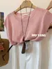 Sofisticação Cotidiana! Blusa de Tricô de Seda Gelada Lisa de Manga Meia-Manga com Gola Redonda para Mulheres Versátil
