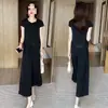 Conjunto Estilo Chinês Inspirado em Zen com Renda na Barra e Calça Wide Leg de Nove Pontos com Botões Retro Conjunto de Duas Peças