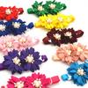Nueva Mascota Hecho a Mano Flor de Cabeza Lazo Pajarita Dos Flores Más Perla y Diamante Accesorios Gato Perro Ajustable