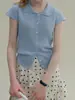 Top de Punto con Cuello Solapa de Manga Corta en Dos Colores, Corte Ajustado, Estilo Sencillo, Cárdigan de Verano para Mujer Petite