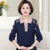 Suéter de solapa de primavera y otoño para mamá, camisa de fondo, ropa para mujeres de mediana edad y mayores, suéter de lana suelto de estilo occidental de talla grande
