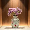 Jarrones de cerámica de estilo chino con patrón rojo al por mayor, adornos decorativos para sala de estar, recibidor, mueble de TV, jarrones para el hogar y decoraciones de escritorio