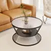 Vidrio color crema redondo para sala de estar de casa vidrio templado mesa pequeña estilo lujo ligero apartamento moderno mesa de café apartamento pequeño