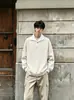 Sudadera con Capucha de Dos Piezas Falsas con Patrón de Espiga de Trigo para Hombre Otoño Cleanfit Patchwork Cuello Solapa Alta Inteligencia Pareja Manga Larga