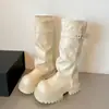 Botas de Plataforma Retro Blancas Hasta la Rodilla con Tacón Grueso para Mujer 2026 Nuevo Otoño Botas de Montar que Aumentan la Altura