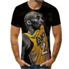Nova Camiseta com Estampa Digital 3D Cruzada de Primavera e Outono Moda Não. 23 Michael Jordan Kobe Bryant Basquete Masculino Manga Curta