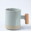 Caneca de Cerâmica com Cabo de Madeira Artístico Estilo Coreano para Escritório Xícara de Chá Café Leite presente manual logo impresso