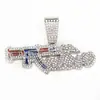 Colar com Pingente de Uzi Cravejado de Diamantes Underdog, Corrente Cubana Longa Estilo Hip-Hop, Joia Transfronteiriça