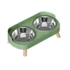Tazón Doble para Mascotas de Acero Inoxidable Antivuelco Antifugas Cuello Protector Extraíble Alimentador