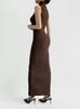 Vestido Colete Tricotado Europeu e Americano Estilo Sexy Gola Alta Zíper Fenda Sem Mangas Vestido Longo Justo Elástico ao Corpo Feminino