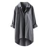 Nova Camisa Casual Feminina Outono/Inverno 2026 Cor Sólida Cardigã de Algodão e Linho de Outono Top de Manga Longa com Dois Bolsos