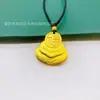 Suprimento ao vivo retro antigo banhado a ouro Maitreya Buda face sorridente bênção colar corda preta ajustável pingente trançado atacado