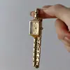 Relógio de Pulso Vintage Cacaxi, Relógio Pequeno Dourado Retrô Compacto, Relógio de Pulso Artístico Quadrangular de Quartzo Leve de Luxo A258