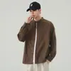 Camisa de Cuadros con Cuello Alto para Hombre 2026 Otoño Nueva Camisa Chaqueta de Manga Larga con Retazos Tendencia Retro Americano Algodón