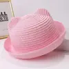 Sombrero de Paja con Visera para Niños, Lindo Sombrero de Verano con Orejas, Sombrero de Paja para Viajes a la Playa, Elegante Sombrero de Sol para Bebé con Ala Enrollada