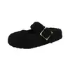 Pantuflas de Felpa Francesas Mary Jane Cerradas Suaves para Mujer, Para Usar al Aire Libre 26 Otoño/Invierno Suela Gruesa que Aumenta la Altura Calientes de Hada de Algodón