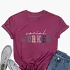 Assistente social Amazon temu impressão de cartas de comércio exterior blusa feminina de manga curta com gola redonda vestuário feminino europeu e americano