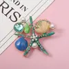 Broche Estrela-do-Mar e Concha Estilo Europeu e Americano Retrô Novo, Broche de Moda Feminina de Luxo Leve com Strass para Blazer de Terno, Broche Oceânico